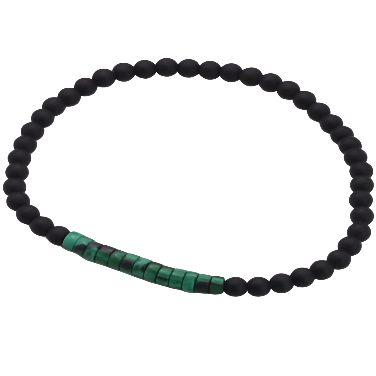 Malachite Stone and Matte Onyx Minimalist Bracelet, 4mm Beaded Strand B126