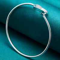 925 Sterling Silver Open Heart Bangle Bracelet for Women Delicate Round Wire 409