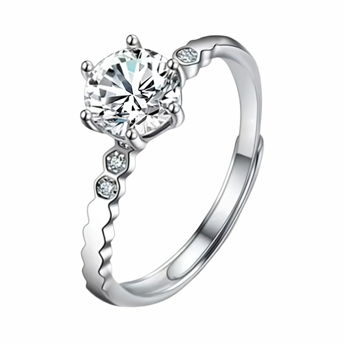 Elegant Adjustable Solitaire Ring, Round Brilliant Zircon Bridal Promise 1631