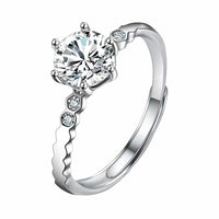 Elegant Adjustable Solitaire Ring, Round Brilliant Zircon Bridal Promise 1631