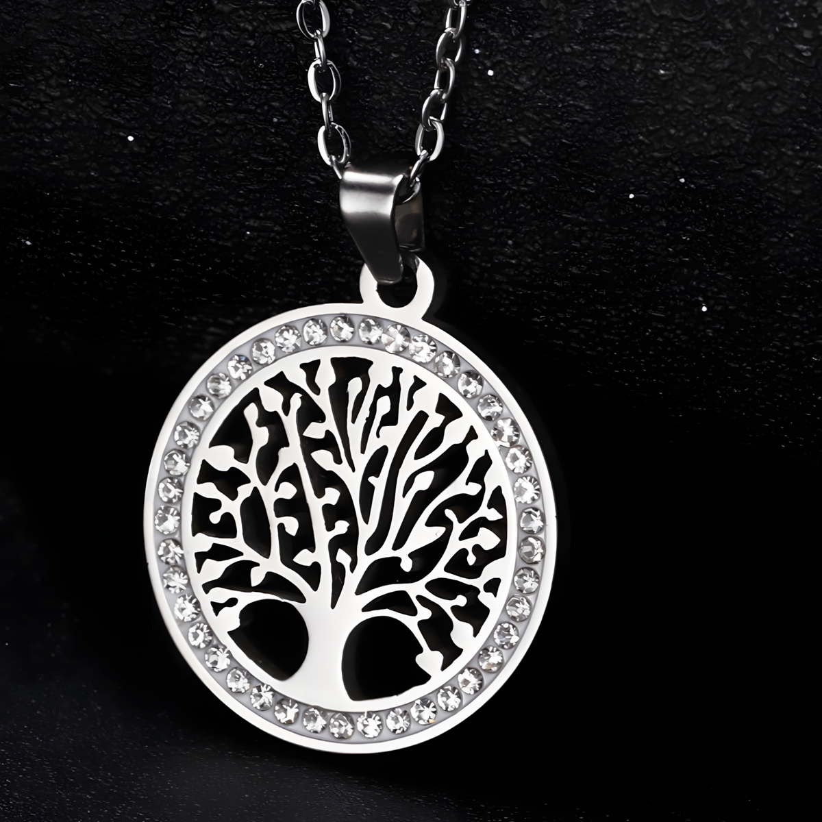 Stainless Steel Tree of Life Pendant Necklace Silver Round Cut Out Tree 1088