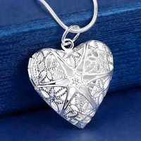 Vintage Heart Locket Necklace for Women – Silver-Plated Zinc Alloy Filigree 1225