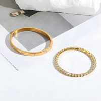 Unified Jewellery Women's Gold Plated Bangle & Tennis Bracelet Set Stackable 443