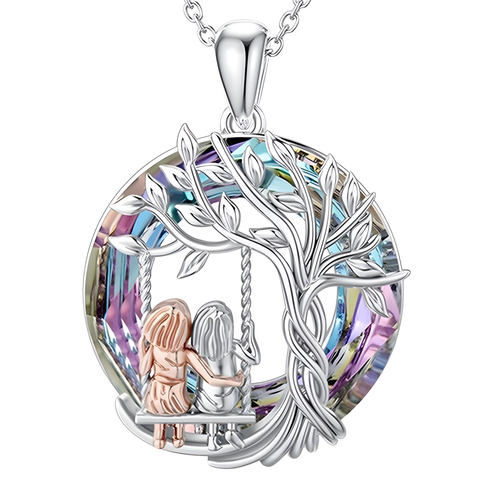 Unified Jewellery Tree of Life Sisters Swing Necklace Crystal Silver Tone B61