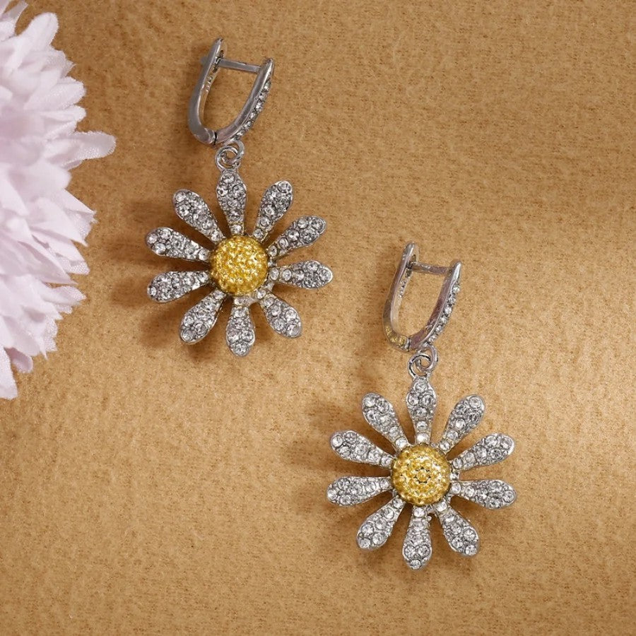 Daisy Flower Drop Earrings Women Zinc Alloy Metal Crystal Sunflower Design 1056