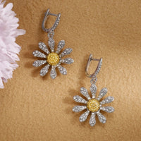 Daisy Flower Drop Earrings Women Zinc Alloy Metal Crystal Sunflower Design 1056