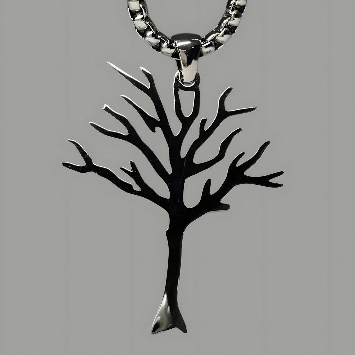 Stainless Steel Tree of Life Pendant Necklace - Modern Silver Tone Charm B85