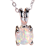Sterling Silver Plated Fire Opal Stone Pendant Necklace | Dainty Gemstone B176