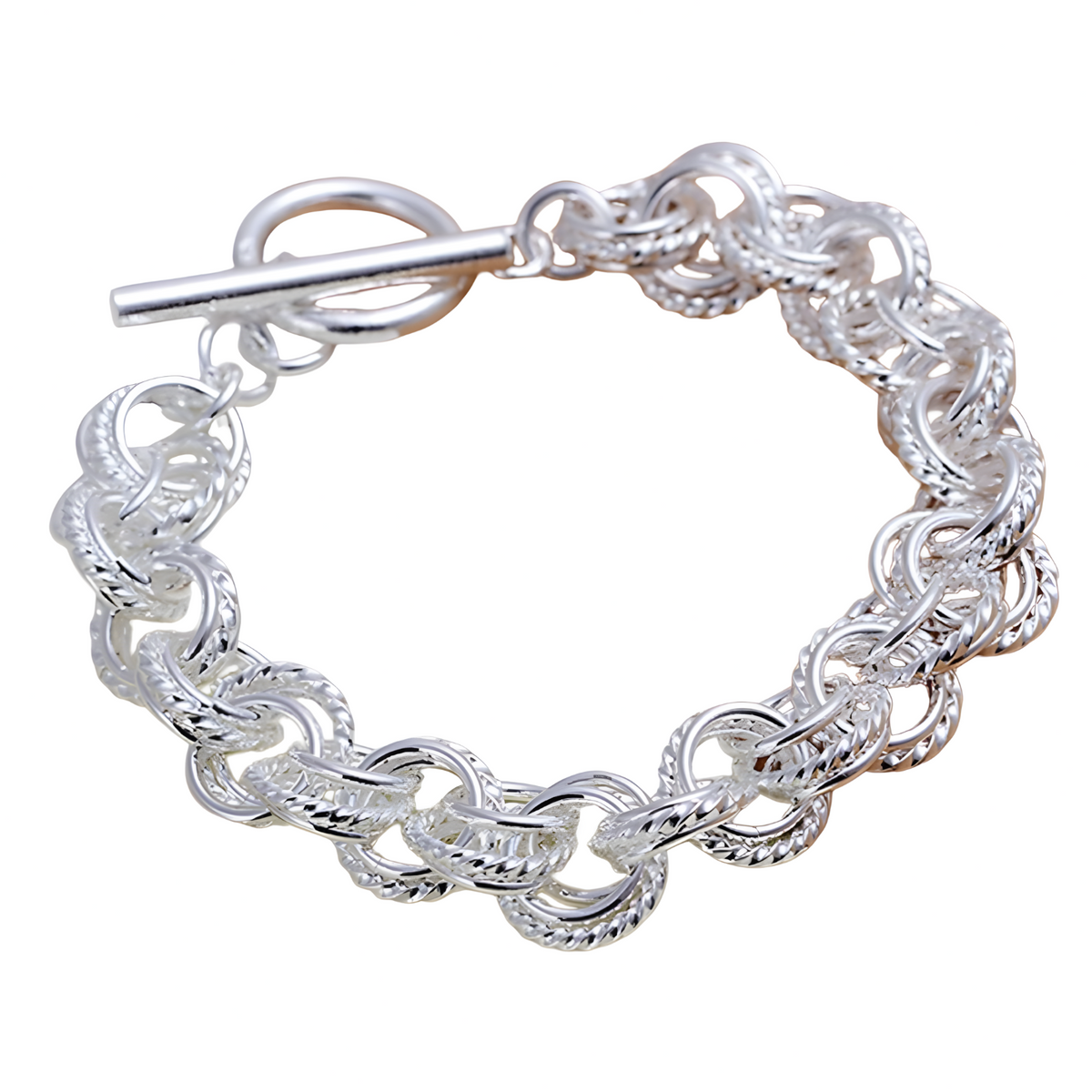 Toggle T-Bar Clasp, 8 Inch Length, 27g, Classic Round Link Charm Bracelet 1426