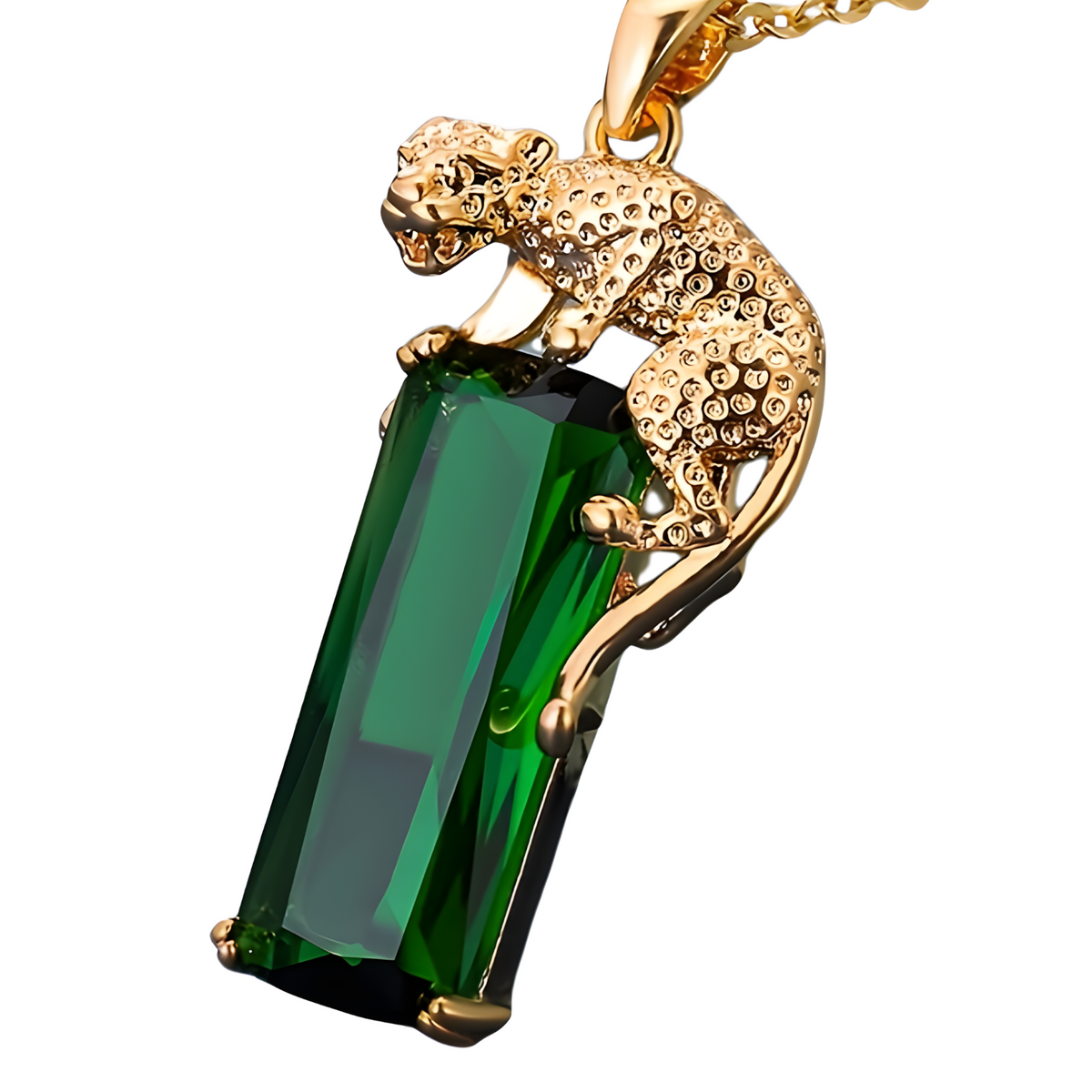 Elegant Leopard Pendant Necklace for Women Gold-Tone Alloy Large Rectangular 576