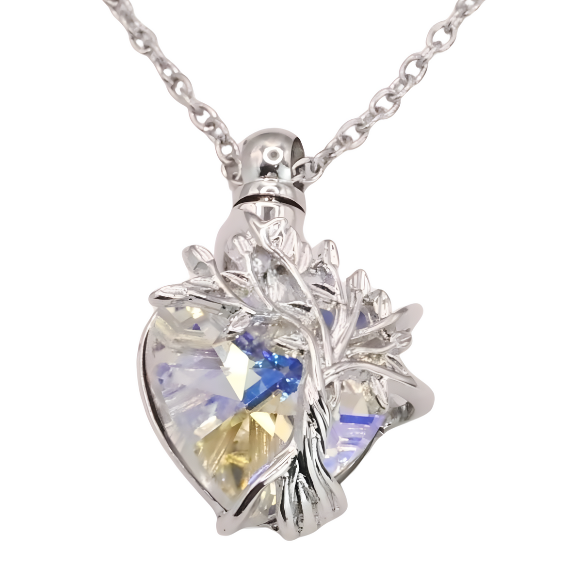 Womens Tree of Life Cremation Necklace Ashes Iridescent Heart-Shaped Crystal B95