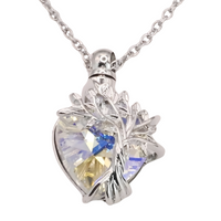 Womens Tree of Life Cremation Necklace Ashes Iridescent Heart-Shaped Crystal B95