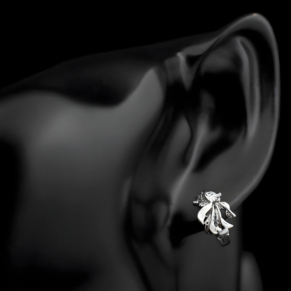 Sterling Silver Fish Hoop Earrings with Cubic Zirconia Huggie Hoop Earrings 340