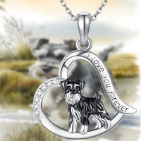 Silver Plated Schnauzer Dog Heart Pendant Necklace 45cm Chain Love Dog 1252