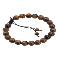 Macrame Woven Bangle Bracelet with Genuine 8mm Tigers Eye and Volcanic Lava B121