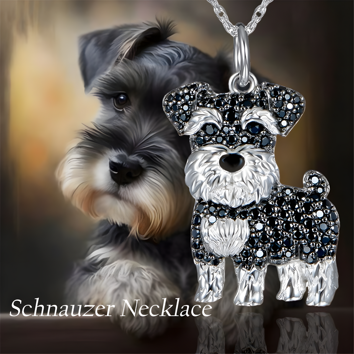Schnauzer Dog Pendant Necklace For Women Black Crystal Animal Charm 2.5cm  B231