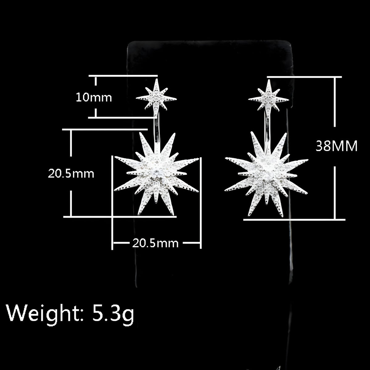 Sterling Silver Star Drop Earrings with Cubic Zirconia Dangle Earrings 342
