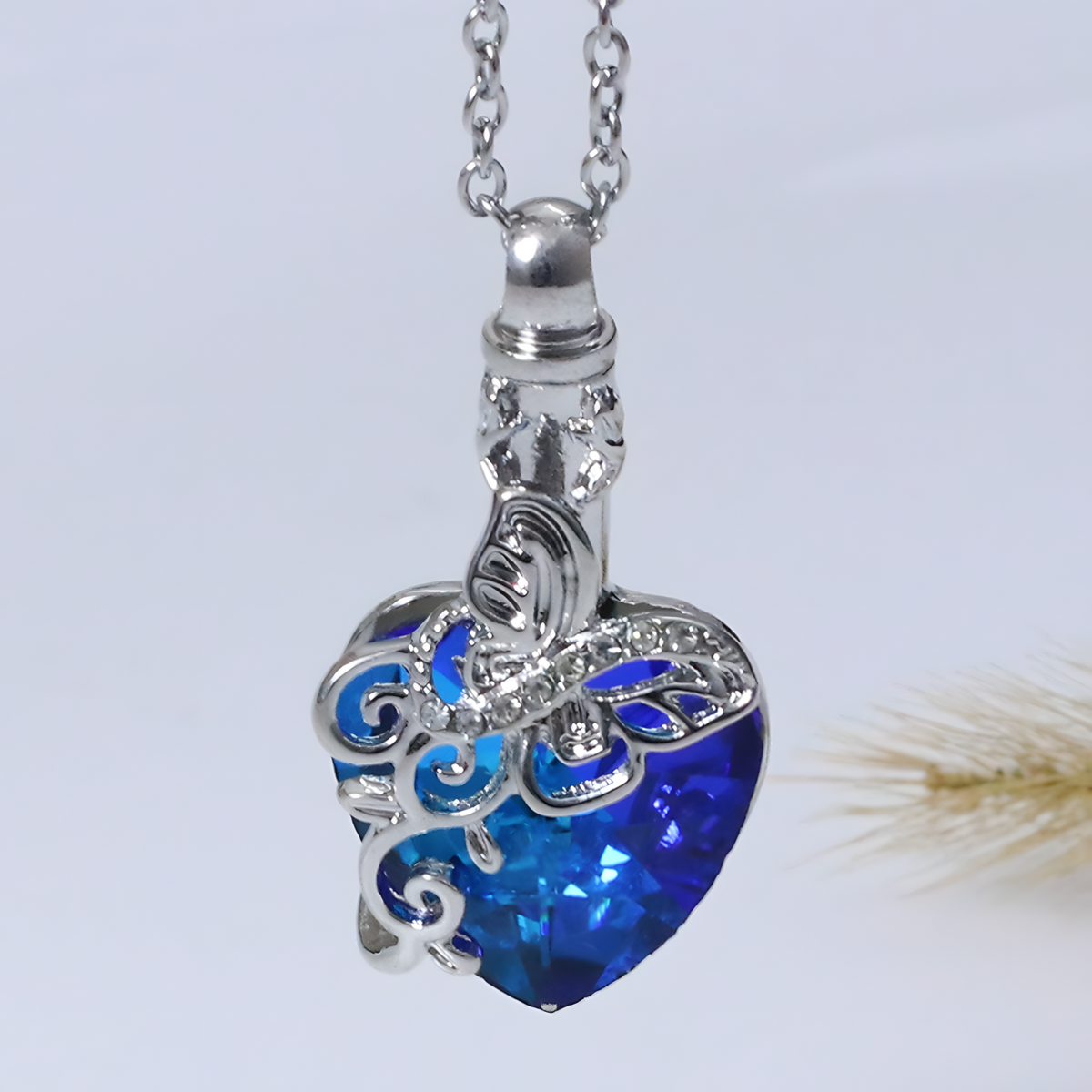 Butterfly Urn Necklace for Ashes–Copper Alloy Silver Plating Heart Memorial B264