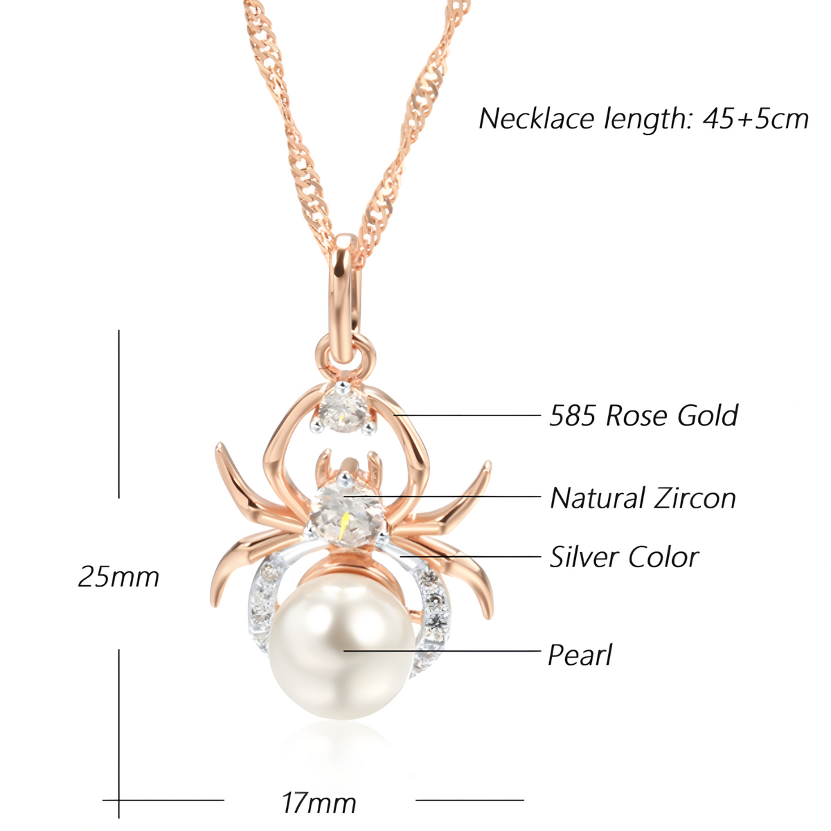 585 Rose Gold & Silver Colour Spider Pendant Necklace Women – Copper Metal 1273