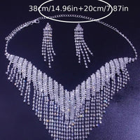 1 Pair Dangle Earrings 1 Pc Necklace Zinc Alloy Jewelry Set Rhinestones 87 UK