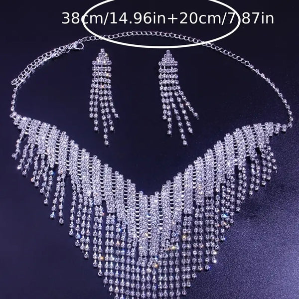 1 Pair Dangle Earrings 1 Pc Necklace Zinc Alloy Jewelry Set Rhinestones 87 UK