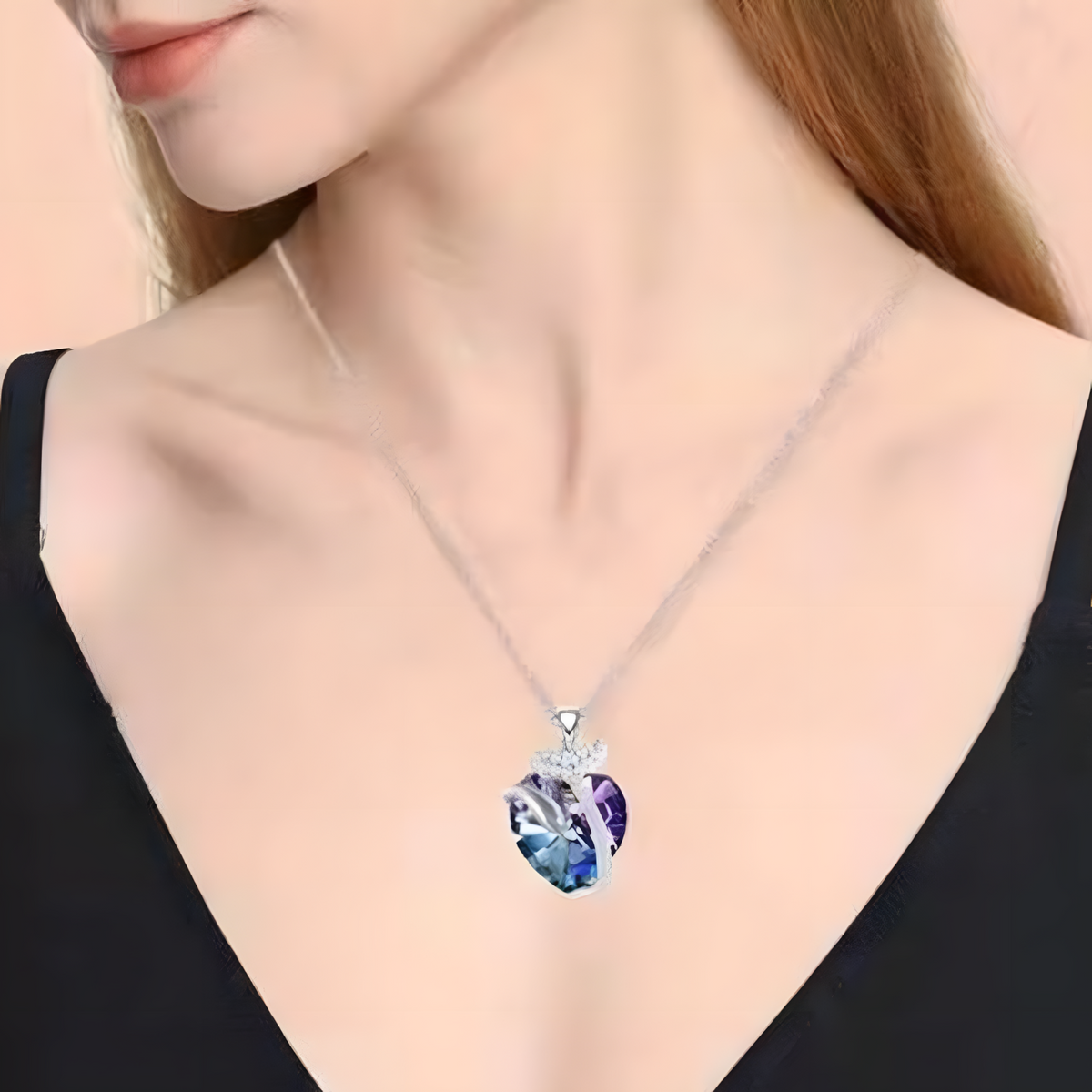 Luxury Mermaid Tail Necklace Women, Sterling Silver Plated Zircon Crystal B166