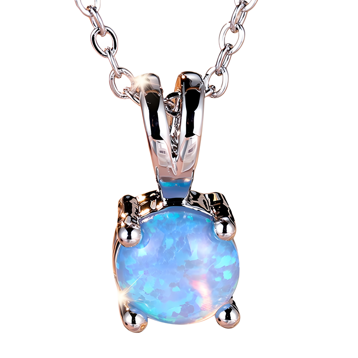 Blue Fire Opal Stone Pendant Necklace for Women | Cute Small Round Vintage B177