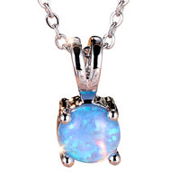 Blue Fire Opal Stone Pendant Necklace for Women | Cute Small Round Vintage B177