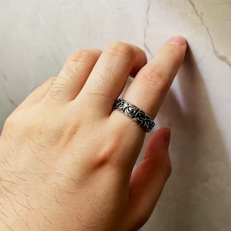 Retro Vine Band Ring For Women, Adjustable Open Ring, Silver Plated Zinc B328