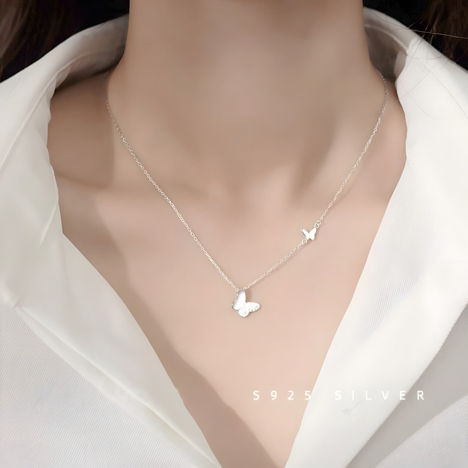 925 Sterling Silver Butterfly Pendant Necklace for Women, Adjustable Chain 278