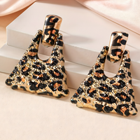 Leopard Print Drop Earrings for Women – Trendy Gold Triangle Dangle Earrings 768