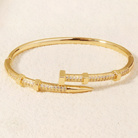 Luxury Nail Bangle Bracelet For Women Gold Plated CZ Crystal Designer Style B80