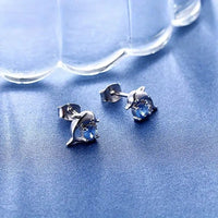 925 Silver Plated Round Cut SeaBlue Gemstone Cute Dolphin Stud Earrings 20 UK