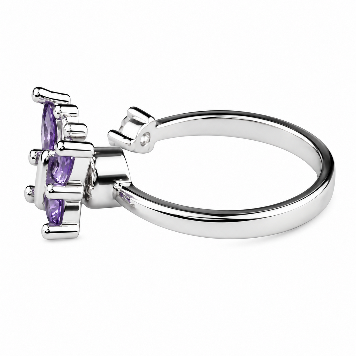 Butterfly Spinner Ring Silver Tone Adjustable Open Ring with Purple Crystal 1589