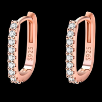Rose Gold Plated Sterling Silver Cubic Zirconia Huggie Hoop Earrings Women b184