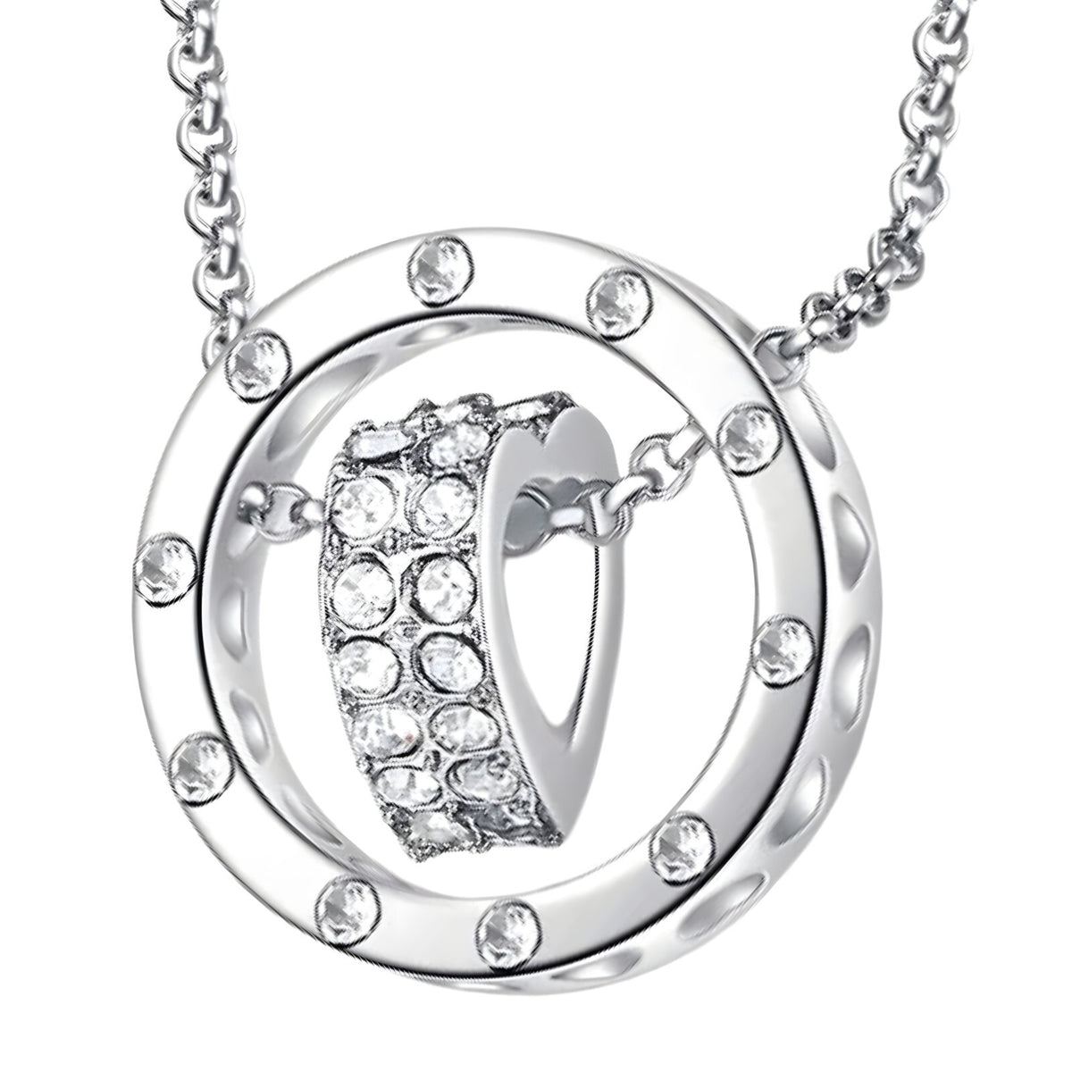 Sterling Silver Heart Circle Pendant Necklace Women Real 925 Silver Chain 282