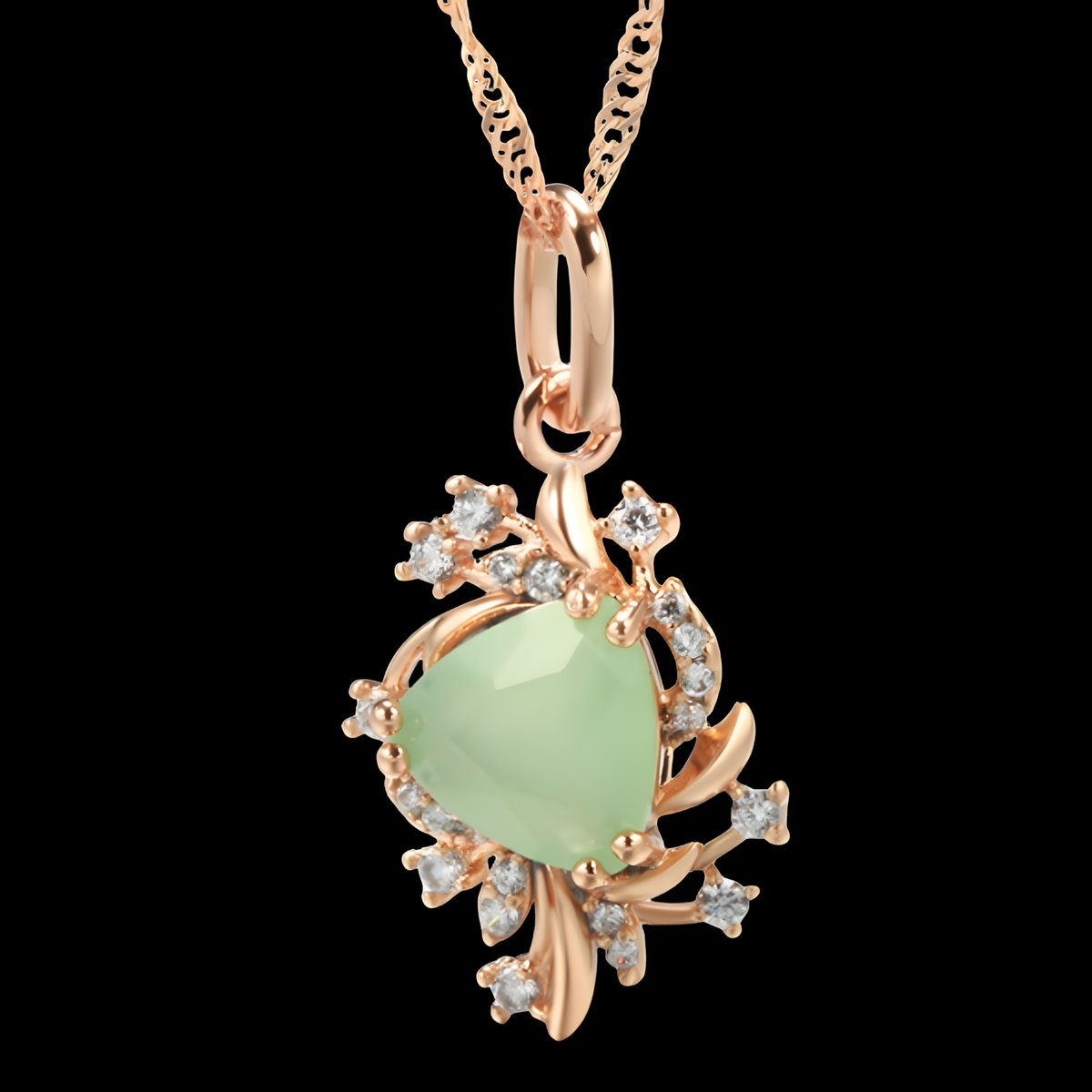 Rose Gold-Plated Alloy Green Zircon Floral Pendant Necklace Women Crystal 1282