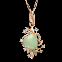 Rose Gold-Plated Alloy Green Zircon Floral Pendant Necklace Women Crystal 1282