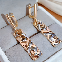 585 Rose Gold Silver Color Mix Geometric Rectangle Design Ethnic Boho Dangle 597