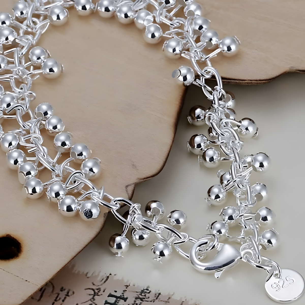 Silver-Plated Beaded Charm Bracelet for Women – Trendy Chain & Link Design 1191