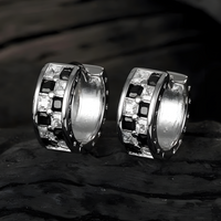 925 Sterling Silver Huggie Hoop Earrings Women Black & White Zircon Inlay 318