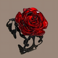 Gothic Red Rose Statement Ring - Ornate Black Vine Filigree Adjustable Band 1490