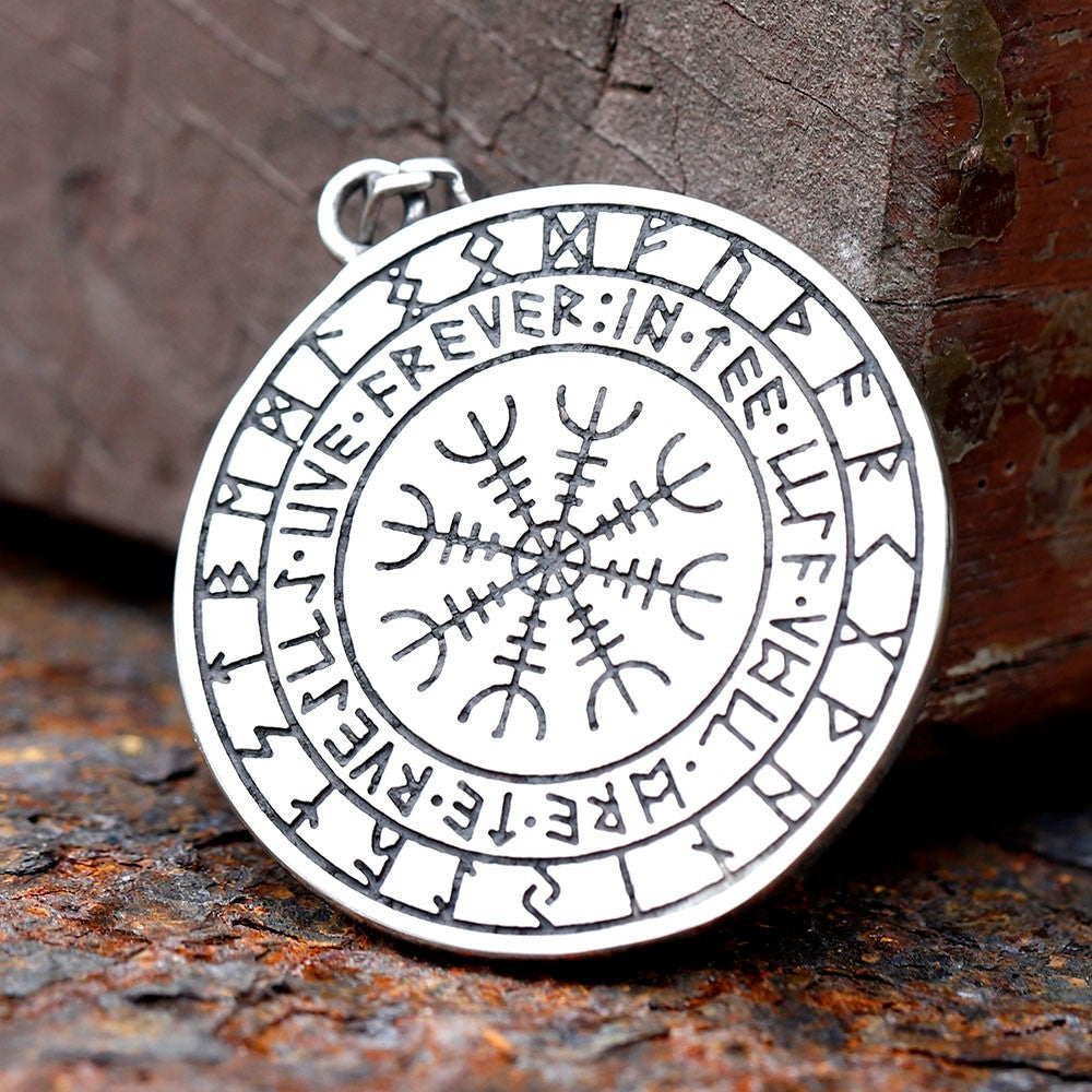 Viking Wolf Pendant Necklace For Men Round Ethnic Nordic Rune Amulet Circle 1129