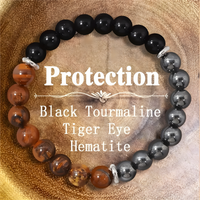 Triple Protection Beaded Bracelet — Tiger Eye, Black Tourmaline & Hematite 1493