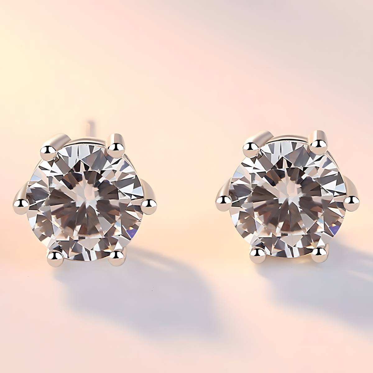 Silver-Plated CZ Solitaire Stud Earrings Women – Classic 6-Prong Round Cubic 988