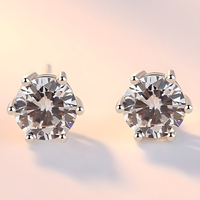 Silver-Plated CZ Solitaire Stud Earrings Women – Classic 6-Prong Round Cubic 988