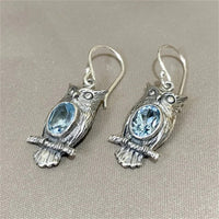 Vintage Owl Dangle Earrings for Women –Zinc Alloy Silver Colour Carved Design B8