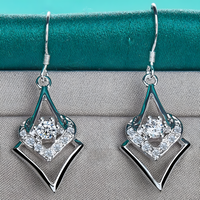 Silver Plated Geometric Heart Drop Earrings-Copper Alloy 925 Silver Plating 1207