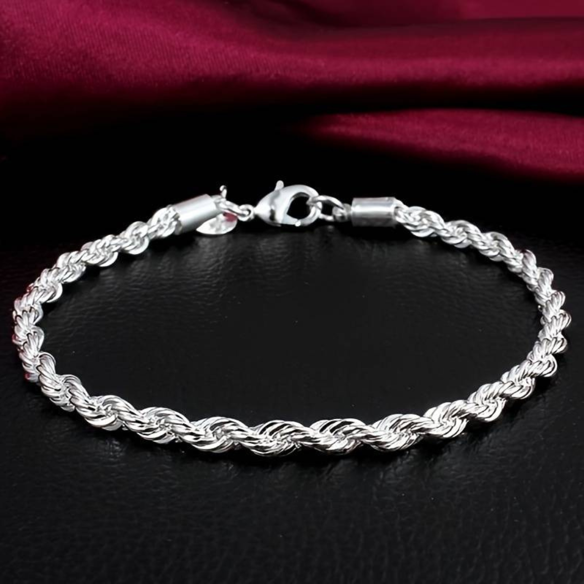 925 Sterling Silver 4MM Rope Chain Bracelet with Heart Charm, 20CM Length 150