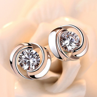 925 Silver-Plated Copper Alloy, Round Cubic Zirconia Stud Earrings for Women 957